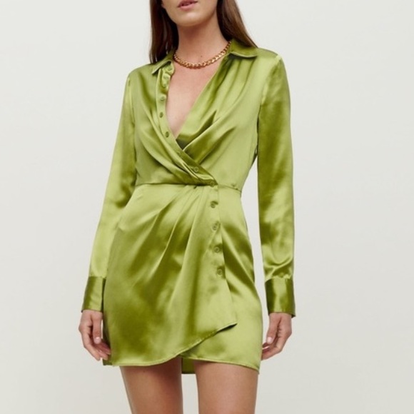 REFORMATION Alaine Silk Dress in Avocado Green Size 12